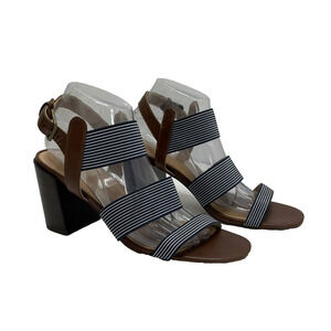 Market & Spruce Nicole Blue White Elastic Strapy High Block Heel Sandal 10 Beach